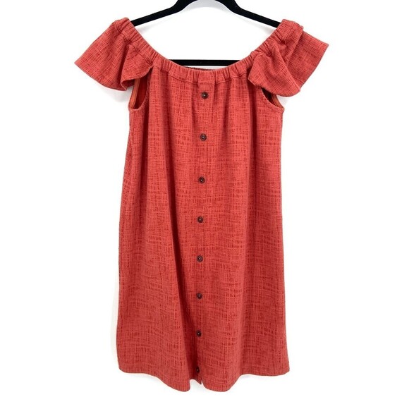 MADEWELL Burnt Orange Rust Off The Shoulder Textured Button Front Dress Size XS - Picture 2 of 7